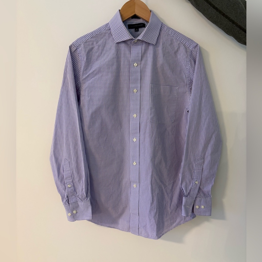 Tommy Hilfiger Men's Lavender Checkered Dress Shirt